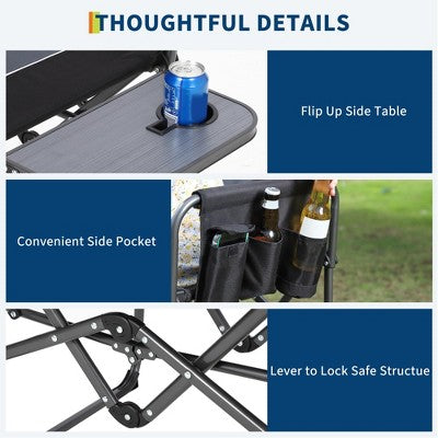  Oversized Camping Directors Chair 2 Pcs, Portable Folding Lawn Chairs For Adults Heavy Duty With Side Table, Outdoor Foldable Camp Chair With Pocket