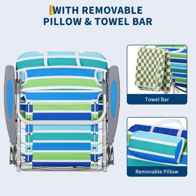  Beach Chair For Adults, Lightweight Portable Lay Flat Folding Beach Chair With 5 Reclining Positions
