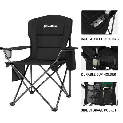  KingCamp Padded Folding Lounge Chairs With Built-In Cupholder, Insulated Cooler Sleeve, And Side Storage Pocket For Indoor & Outdoors