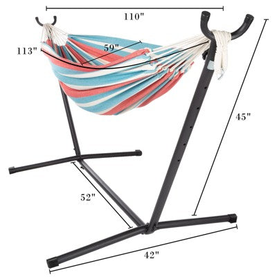  Pure Garden 2-Person Hammock With Stand, 450lb Weight Capacity, Blue/Red Stripe