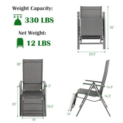  Costway 2PCS Patio Outdoor Folding Reclining Lounge Chair W/ Adjustable Backrest