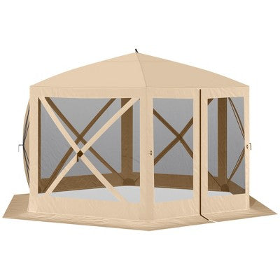  Outsunny 6-Sided Hexagon Pop Up Party Tent Gazebo With Mesh Netting Walls & Shaded Interior, 12' X 12'