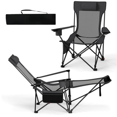  Tangkula 2PCS Camping Lounge Chair W/Detachable Footrest 4-position Backrest Carrying Bag