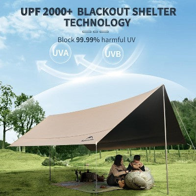  Naturehike Camping Tent Tarp With Poles, Waterproof PU 18000mm+, Anti-UV UPF2000+ Camping Sun Shelter Rain Fly, Camping Tent Canopy For Outdoor Party