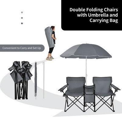  Portable Folding Picnic Double Chair W/Umbrella Table Cooler Beach Camping Turquoise\Black\Red\Gray