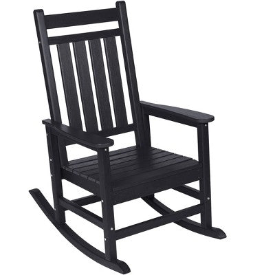  Gulches Outdoor Portable Chairs - Oversized Black Rocking Chair With Wood-Texture, All-Weather Porch Rocker