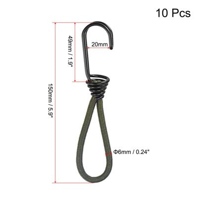  Unique Bargains Outdoor Camping Tent Canopy Awnings Cover 6 Inch Tarp Straps Elastic Cords With Hook Dark Green 10 Pack