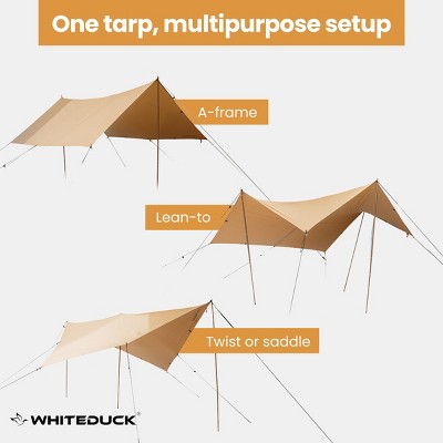  WHITE DUCK Sunshade Tarp – DYNATEK Canvas Outdoor Shelter With Poles, Ropes & Carry Bag – Water-Repellent, Weatherproof Shade Cover