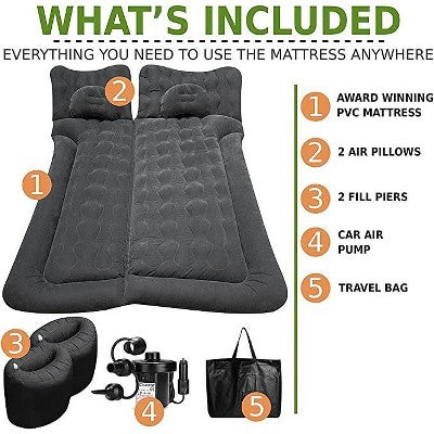  Zone Tech Car Trunk Inflatable Air Mattress - Air Pump Flocking Back Seat Mattress Bed With 2 Inflatable Pillows For Travel Camping Family Outing