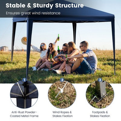  Costway Patio 10x10ft Outdoor Instant Pop-up Canopy Folding Sun Shelter Carry Bag Navy/Grey/White