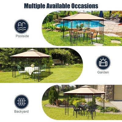  Costway 10' X 10' Patio Canopy Gazebo Outdoor 2-Tier Steel Tent Heavy-Duty L-Shaped