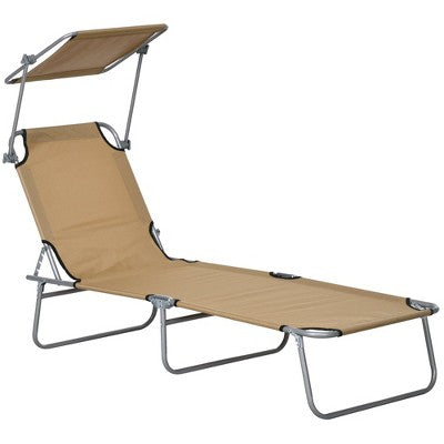  PAGED Folding Chaise Lounge Pool Chairs Adjustable Camping Chair With Canopy Shade Steel Frame And Side Pocket For Porch, Camping, Patio