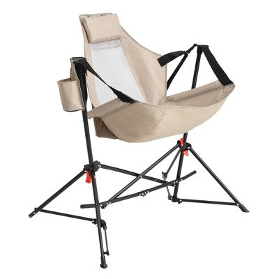  Camping Chair, Folding Portable Rocking Chair,Adjustable Back Swinging Chair With Pillow Cup Holder,Recliner With Carry Bag For Outdoor Travel , KHAKI