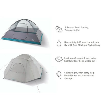  Outbound 8 Person 3 Season Lightweight Dome Camping Tent, Room Divider, Heavy Duty 600mm Coated Blackout Rainfly And Zip Up Carrying Bag, White/Gray