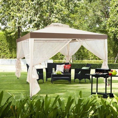 10’x 10’ 2-tier Canopy Gazebo Tent Outdoor Netting Picnic Party Sun Shade
