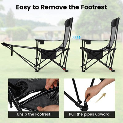  Tangkula 2PCS Camping Lounge Chair W/Detachable Footrest 4-position Backrest Carrying Bag