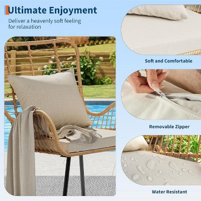  Outdoor Wicker Patio Set For 4, 4 Pieces Outdoor Rattan Chairs, All-Weather Wicker Furniture For Porch, Backyard With Cushions & Pillows, Boho Style