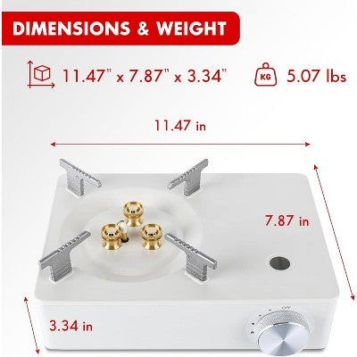  McKay Camping Stove With Carry Case - 11,942 BTU Butane Burner For Hiking & Outdoor Cooking, White