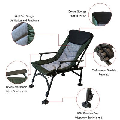  KTMBDW Portable Camping Chair, Cushioned Seat & Back, Camping Chair With Adjustable Backrest For Indoor And Outdoor Camping Beach Hiking Fishing
