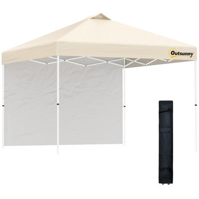 Outsunny 10' X 10' Pop Up Canopy Tent With 1 Sidewall, Carry Bag, Adjustable Height, Instant Shelter Tent For Backyard, Garden, And Patio