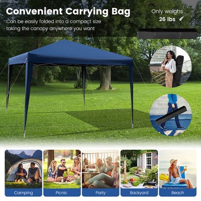  Costway Patio 10x10ft Outdoor Instant Pop-up Canopy Folding Sun Shelter Carry Bag Navy/Grey/White
