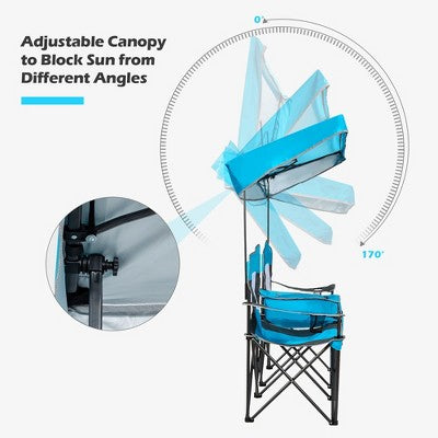  Costway Portable Folding Camping Canopy Chairs W/ Cup Holder Cooler Outdoor Blue