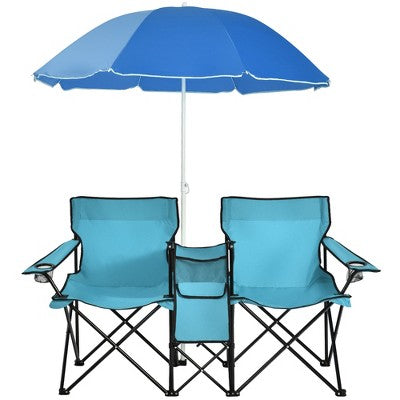  Portable Folding Picnic Double Chair W/Umbrella Table Cooler Beach Camping Turquoise\Black\Red\Gray