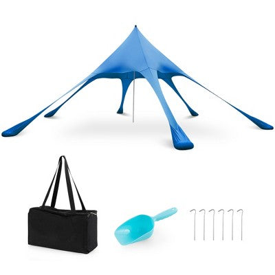  Costway 20 X 20 FT Beach Sunshade Canopy UPF50+ With Carry Bag & 8 Sandbags & Shovel