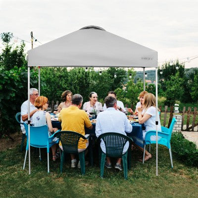  Tangkula 6.6’ X 6.6’ Pop-up Canopy Tent Outdoor Camping Sun Shelter W/ Portable Roller Bag & 4 Weight Bags Blue/ White/ Grey