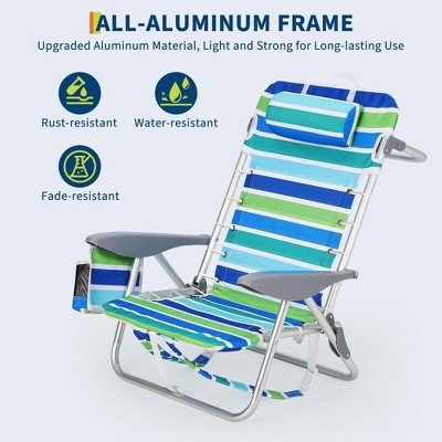  Beach Chair For Adults, Lightweight Portable Lay Flat Folding Beach Chair With 5 Reclining Positions