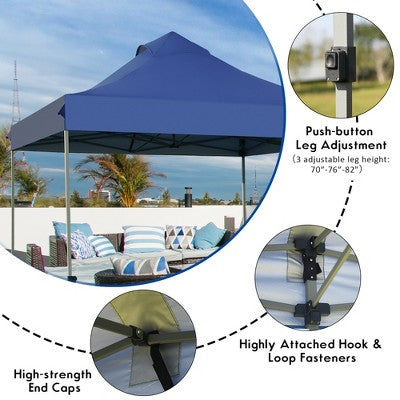  Costway 10' X 10' Portable Pop Up Canopy Event Party Tent Adjustable W/Roller Bag White/Blue/Grey
