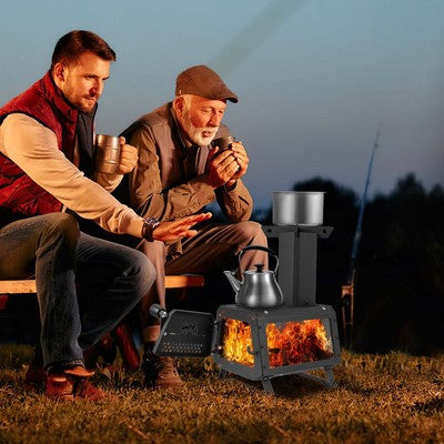  Costway Portable Wood Burning Stove Wood Camping Stove Heater With 2 Cooking Positions Patented