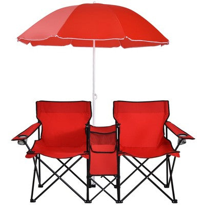  Portable Folding Picnic Double Chair W/Umbrella Table Cooler Beach Camping Turquoise\Black\Red\Gray