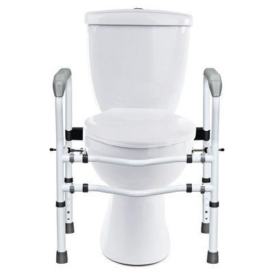  Toilet Safety Frame, Stand Alone Toilet Safety Rail W/ Adjustable Height & Width