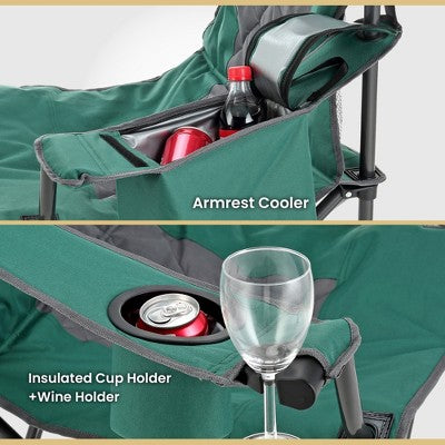  Arrowhead Outdoor Portable Folding Camping Quad Chair W/ 6-Can Cooler, Heavy-Duty Carrying Bag, Supports Up To 450lbs (Forest Green)
