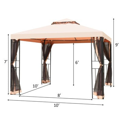  Tangkula 10'x10'Outdoor Canopy Gazebo Art Steel Frame 2-Tiers Party Patio Large Canopy Gazebo W/Netting&Side Walls