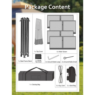  Garvee 13x13FT Pop Up Gazebo Screen Tent, Hexagonal Instant Gazebo Tent With Mosquito Netting Outdoor Canopy,6 Sided Sun Shelter