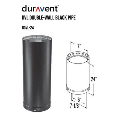  DuraVent DVL 6DVL-24 6 Inch Galvanized Steel Stainless Steel Double Wall Wood Burning Stove Pipe Connector To Vent Smoke Or Exhaust, Black