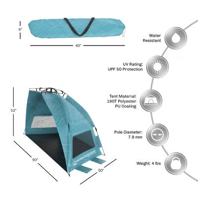  Leisure Sports Pop-Up Beach Tent With UV Protection, Mesh Windows, And Carry Bag - Turquoise