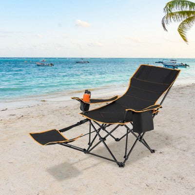  Tangkula Portable Folding Camping Chair 2-in-1 Reclining Camping Chair With Removable Footrest 2-Position Adjustable Backrest Cup Holder