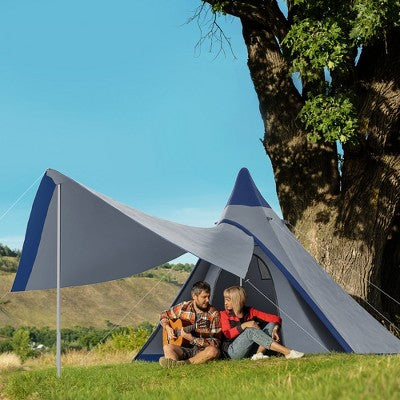  Outsunny Easy Set-Up Camping Tent With Porch, Floor And Carry Bag, For 2-3 Person Backpacking Camping Hiking, Blue
