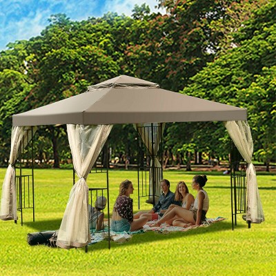  Costway Outdoor 10'x10' Gazebo Canopy Shelter Awning Tent Patio Screw-free Structure Garden