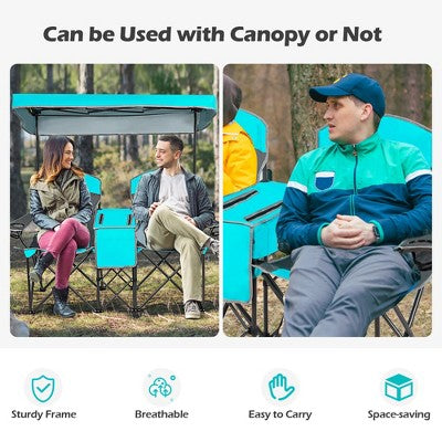  Costway Portable Folding Camping Canopy Chairs W/ Cup Holder Cooler Outdoor Turquoise