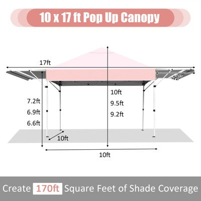  Tangkula 10x17ft Pop Up Canopy 3 Height Adjustment Folding Tent With Roller Bag