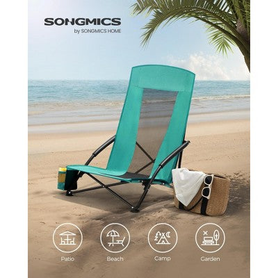  Portable Folding Beach Camping Chair With High Backrest, Cup Holder, Lightweight Heavy-Duty Design, Supports 330 Lbs,