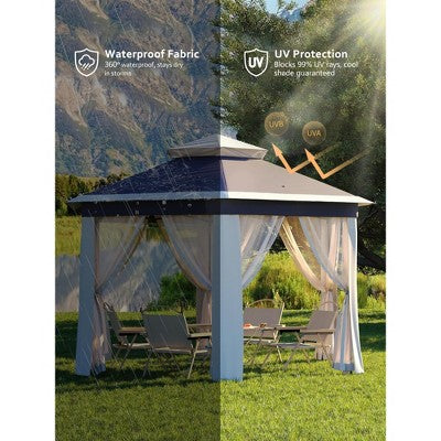  Garvee 13x13FT Pop Up Gazebo Screen Tent, Hexagonal Instant Gazebo Tent With Mosquito Netting Outdoor Canopy,6 Sided Sun Shelter