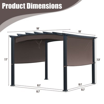  Tangkula Outdoor Retractable Pergola 10 X 10ft Patio Pergola Gazebo Sun Shade Shelter Canopy W/Heavy Duty Steel Frame For Beach