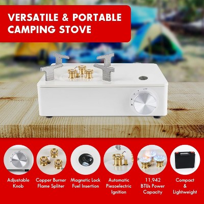  McKay Camping Stove With Carry Case - 11,942 BTU Butane Burner For Hiking & Outdoor Cooking, White