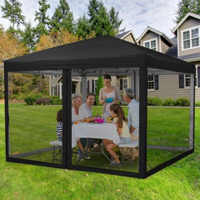  10 X 10 FT Pop Up Canopy, Party Tent With Mosquito Netting, Height Adjustable Instant Sun Shade, For Parties, Camping, Events