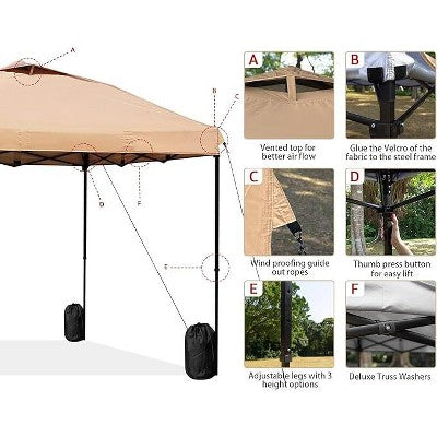  Anybear 10x10FT Khaki Pop Up Canopy Tent With Adjustable Legs